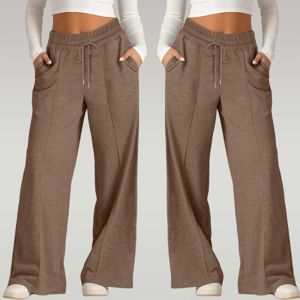Brown mocha elastic banded drawstring wide flare bohemian boho Long Pants